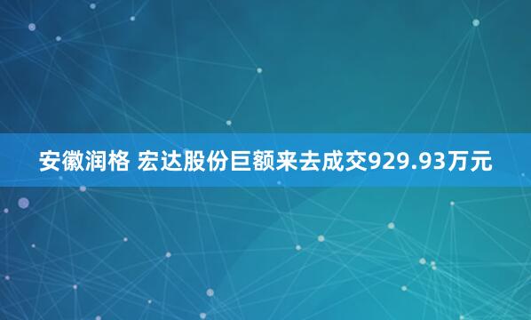 安徽润格 宏达股份巨额来去成交929.93万元