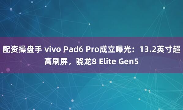 配资操盘手 vivo Pad6 Pro成立曝光：13.2英寸超高刷屏，骁龙8 Elite Gen5