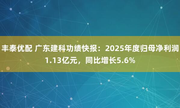 丰泰优配 广东建科功绩快报：2025年度归母净利润1.13亿元，同比增长5.6%